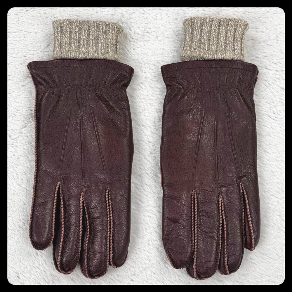 Lands End‎ 3-in-1 Gloves Leather Ragg Wool Men's LARGE Brown Winter Driving NEW